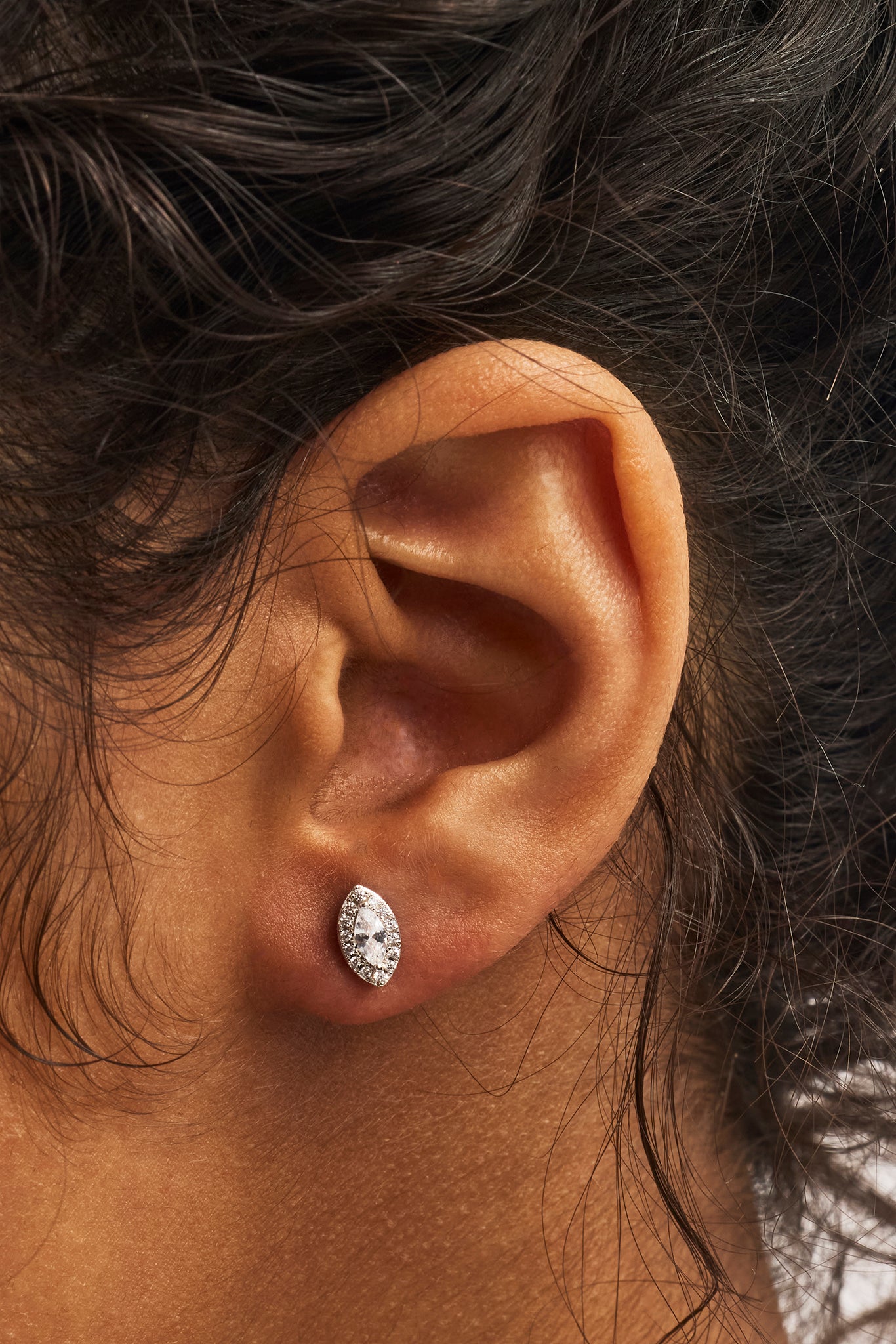 Iced Marquise Stud Earrings - 8mm - White