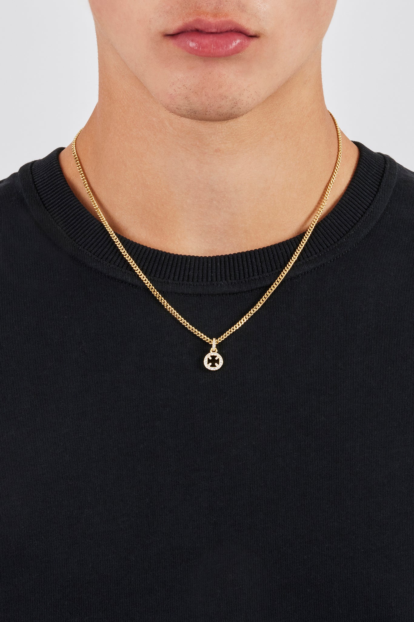 Micro Iced Motif Cut Out Necklace - 10mm - Gold