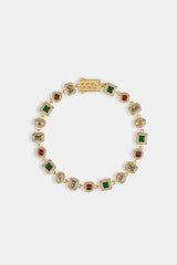 Multi Colour Mixed Shape Cluster Bracelet - 6mm - Gold