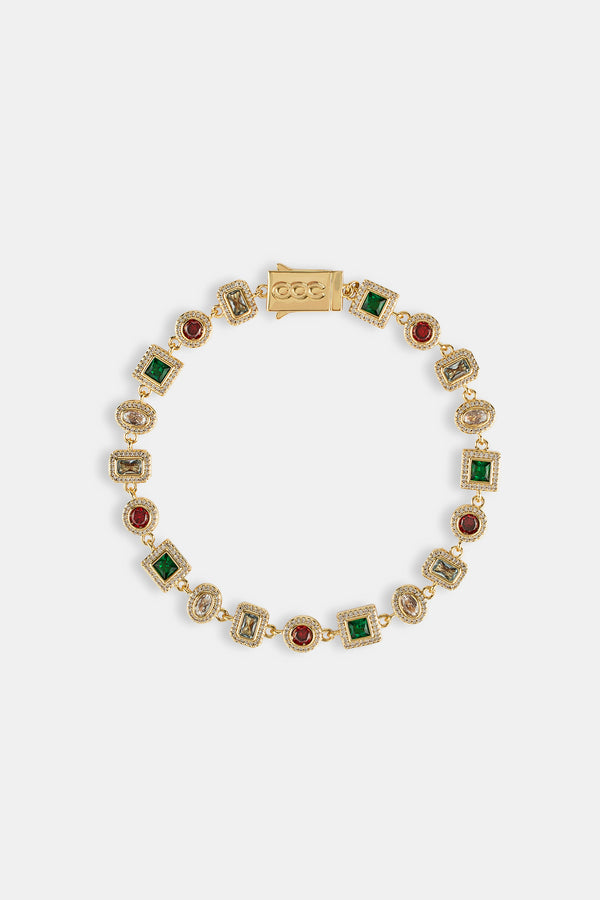 Mehrfarbiges Cluster-Armband mit verschiedenen Formen – 6 mm – Gold