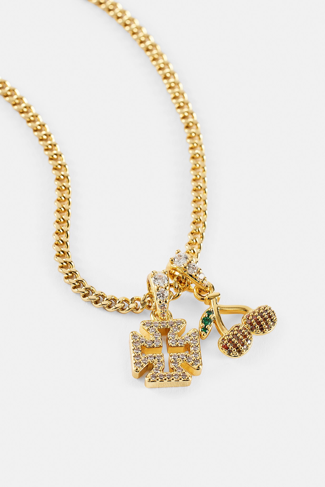 Halskette mit Mikro-Eiskreuz und Kirsche – 10 mm