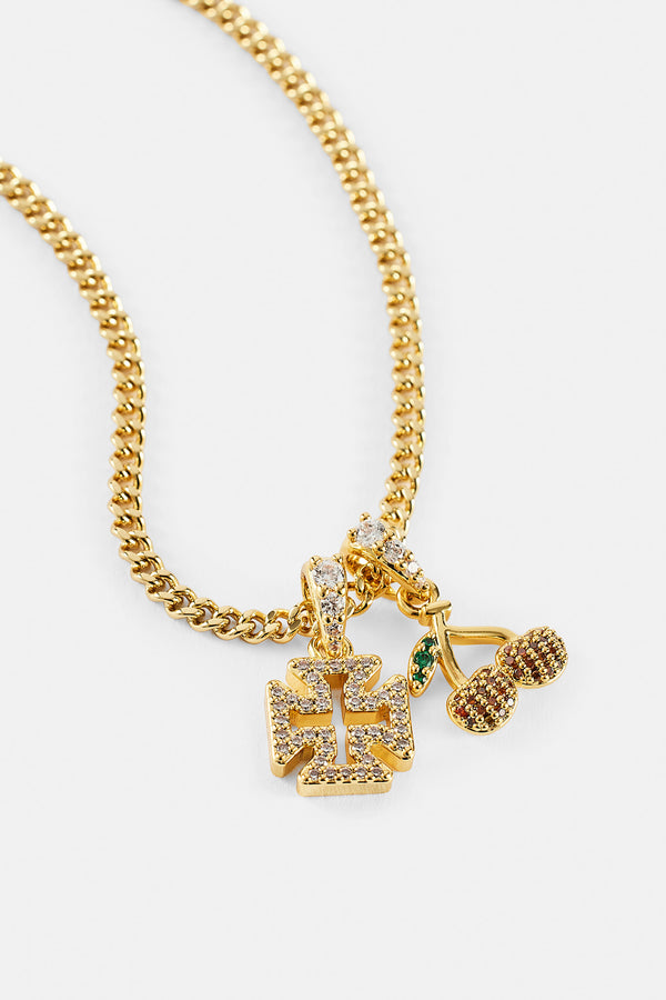 Halskette mit Mikro-Eiskreuz und Kirsche – 10 mm