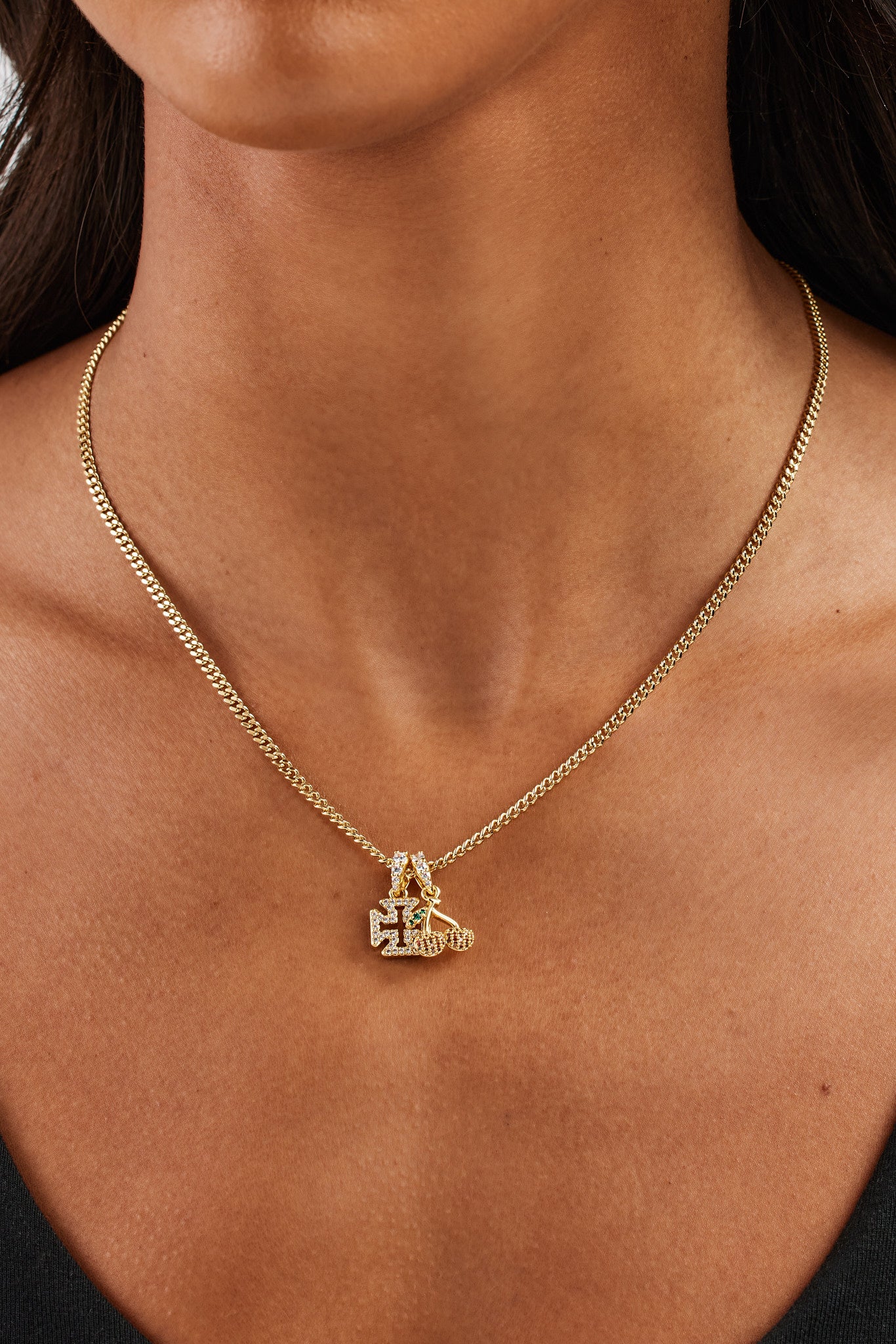 POWER℃GEAR Necklace 1st AnniversaryModel Micro Iced Cross & Cherry Necklace - 10mm | Womens Necklaces