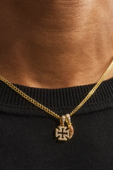 Iced Micro Cross & Chilli Necklace - 10mm - Gold