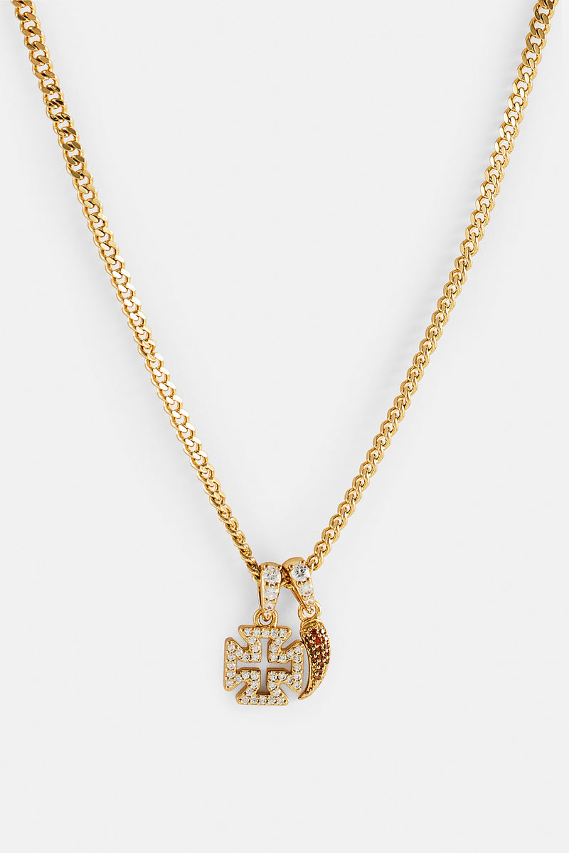 Micro Iced Cross & Chilli Necklace - 10mm