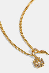 Iced Micro Cross & Chilli Necklace - 10mm - Gold