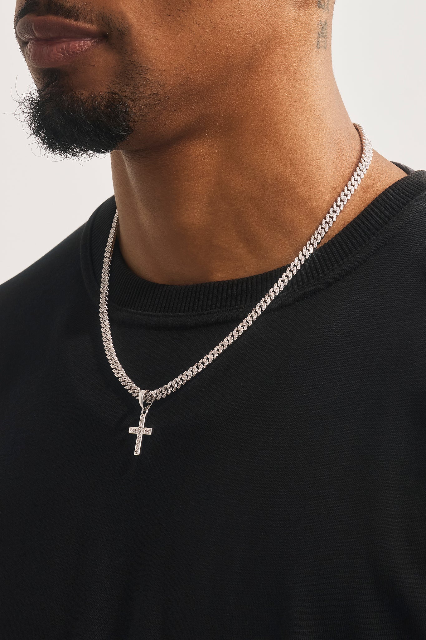 Micro Iced Cross Cuban Necklace - 20mm - White
