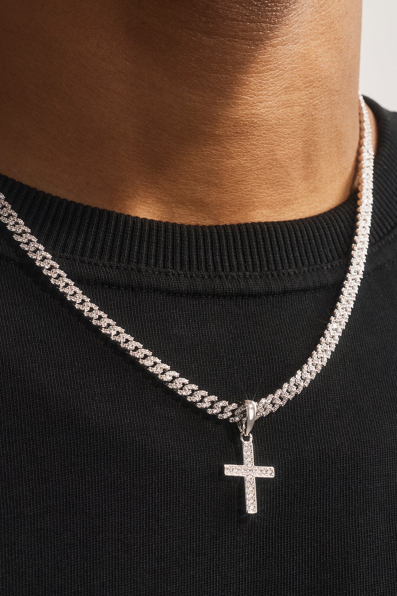 Micro Iced Cross Cuban Necklace - 20mm - White