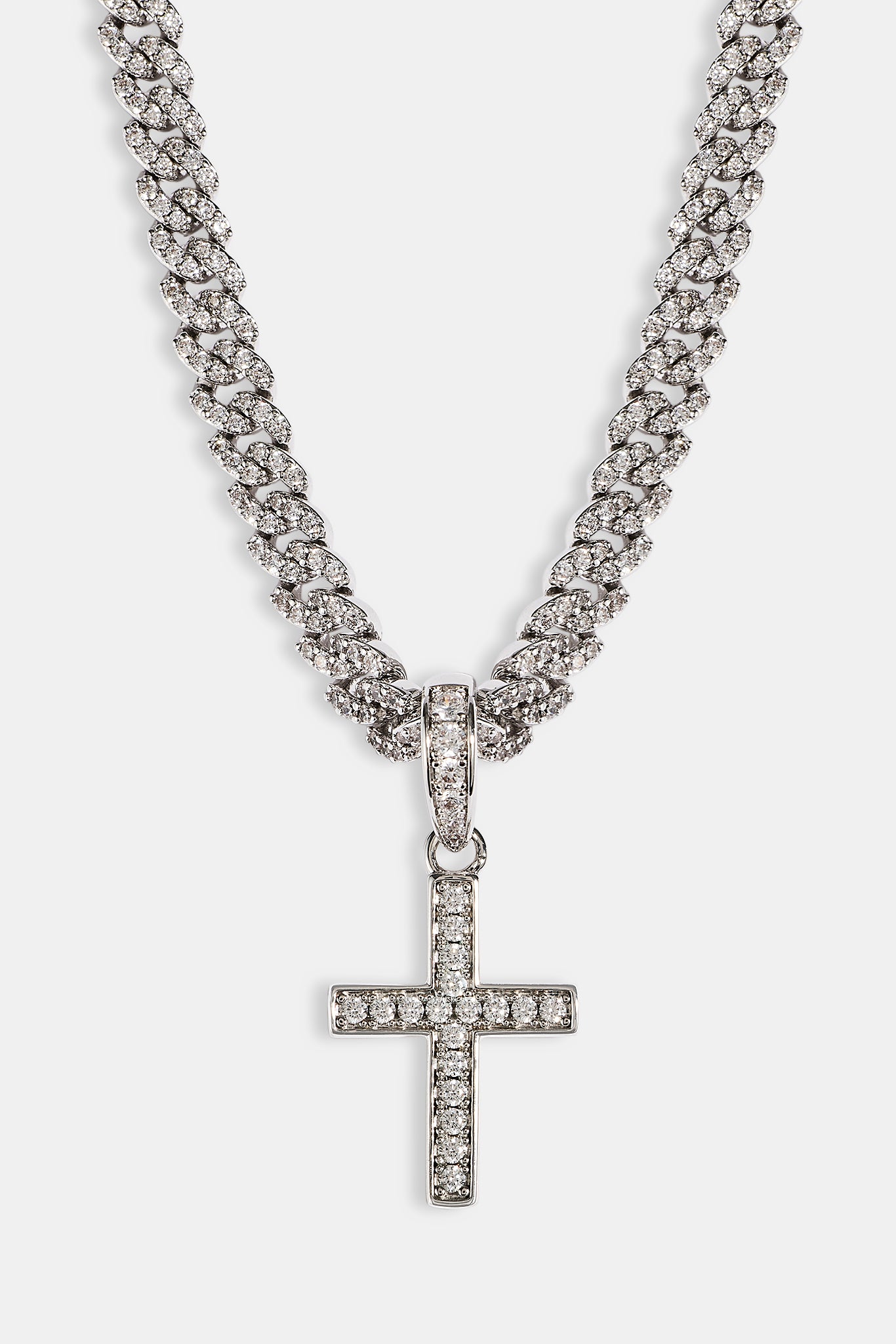 Micro Iced Cross Cuban Necklace - 20mm - White