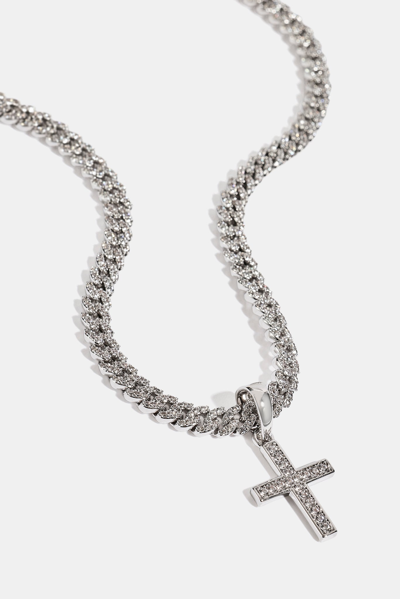 Micro Iced Cross Cuban Necklace - 20mm - White