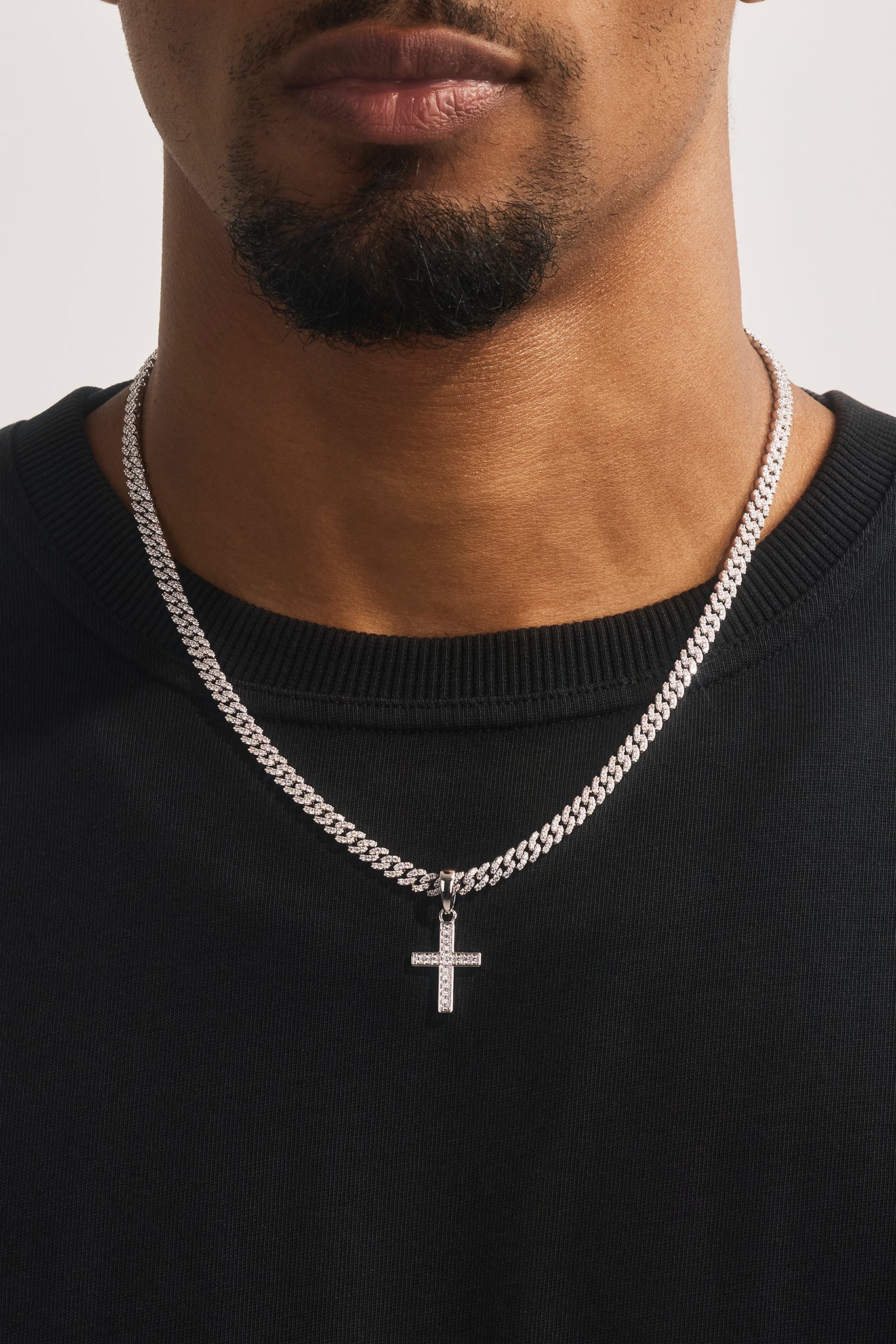Micro Iced Cross Cuban Necklace - 20mm - White