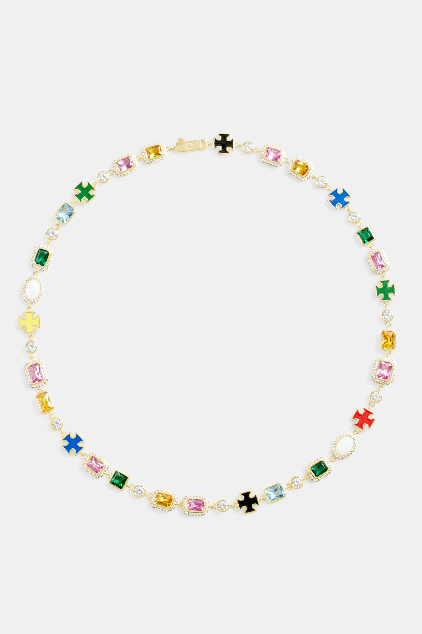 Multi Gemstone Motif Necklace - Gold - 10mm