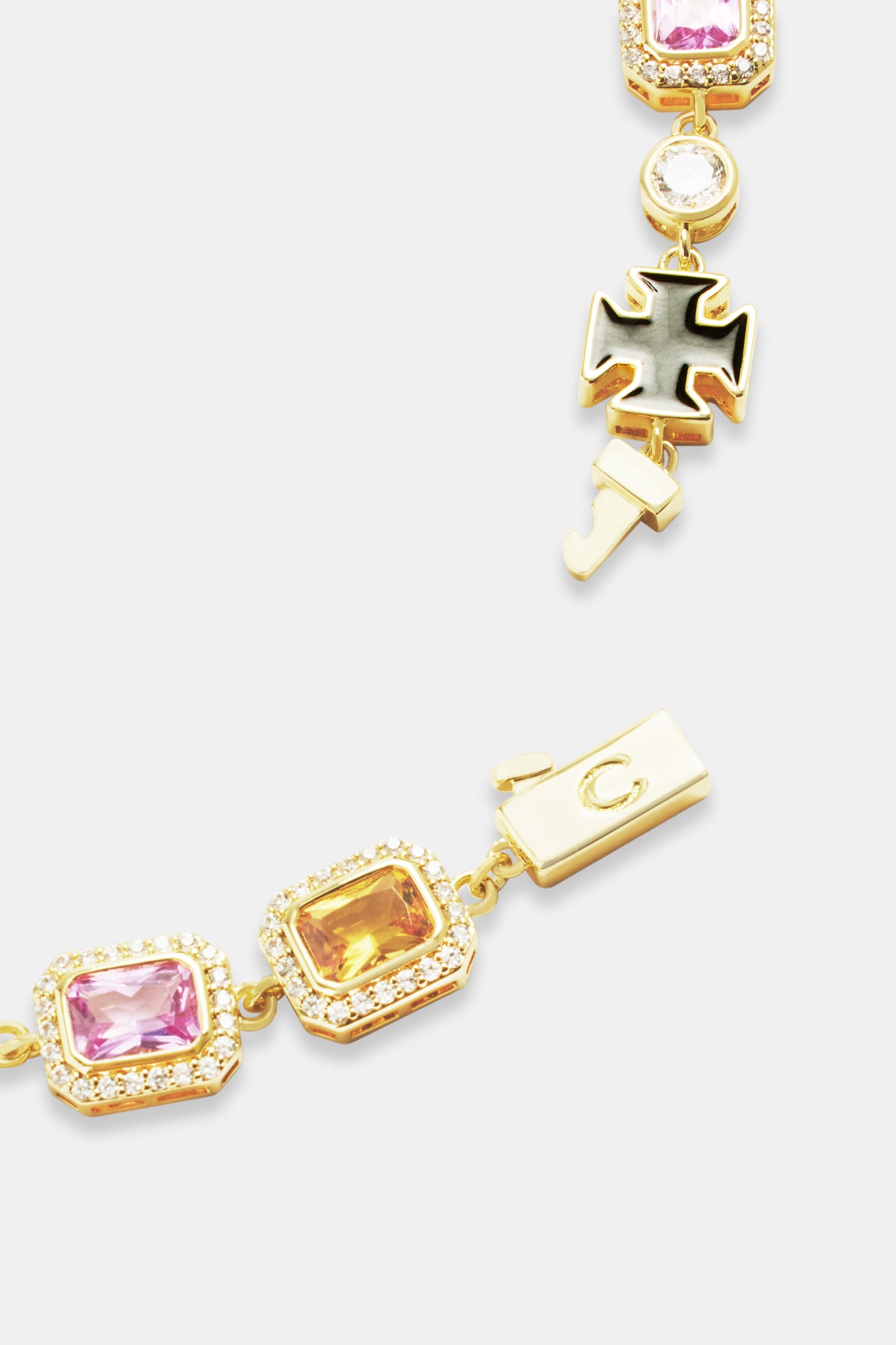 Multi Gemstone Motif Necklace & Bracelet - Gold - 10mm