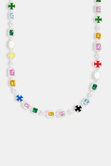 Multi Gemstone Motif Necklace & Bracelet  - White