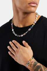 Multi Gemstone Motif Necklace & Bracelet  - White