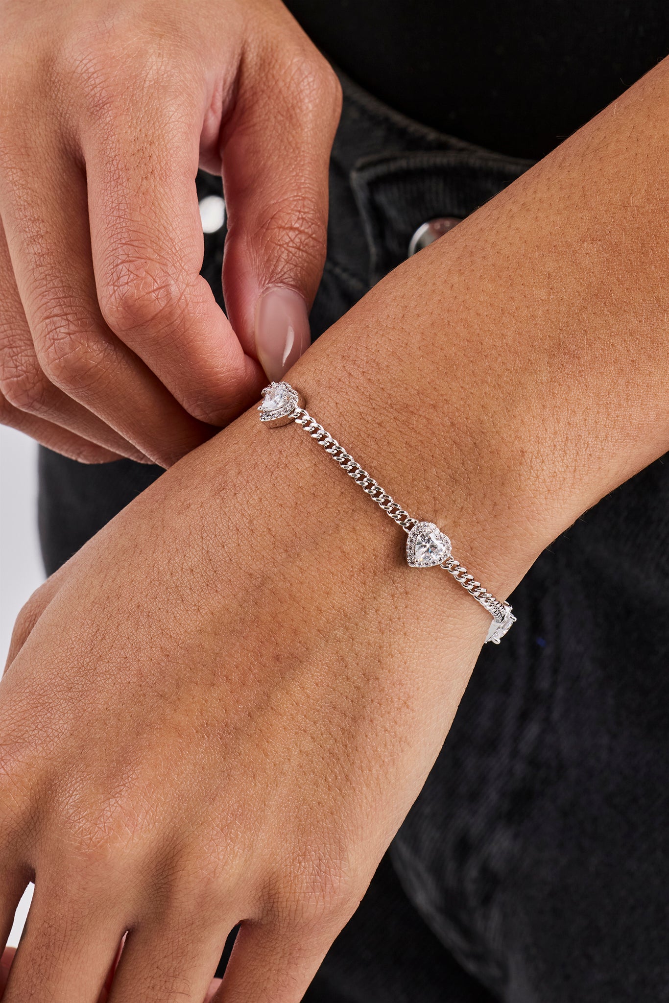 Micro Multi Heart Cuban Bracelet - White - 2.5mm