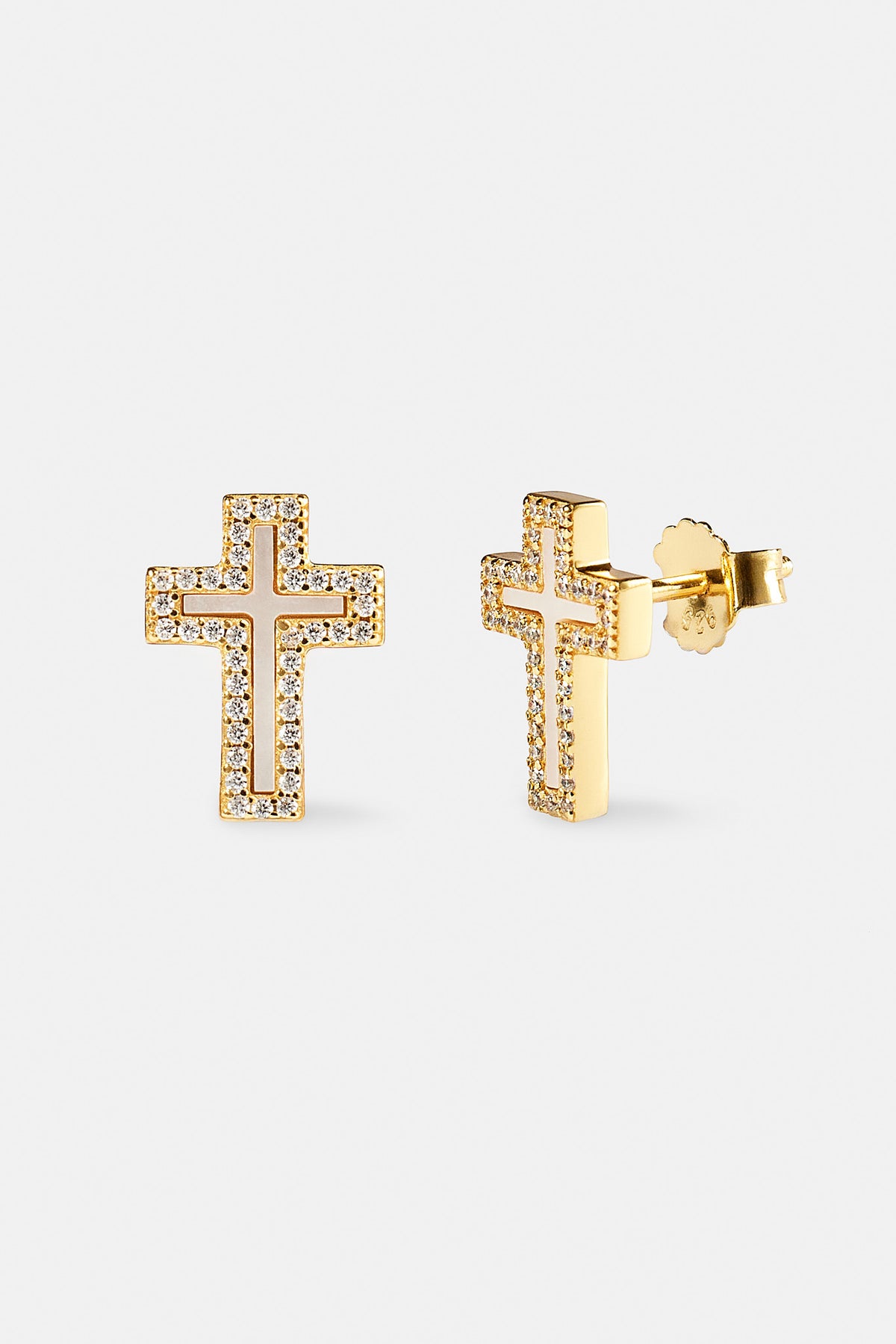 Mother Of Pearl Cross Stud Earrings - 10mm | Womens Earrings 