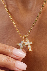 Doppelkreuz-Halskette aus Perlmutt – 15 mm – Gold