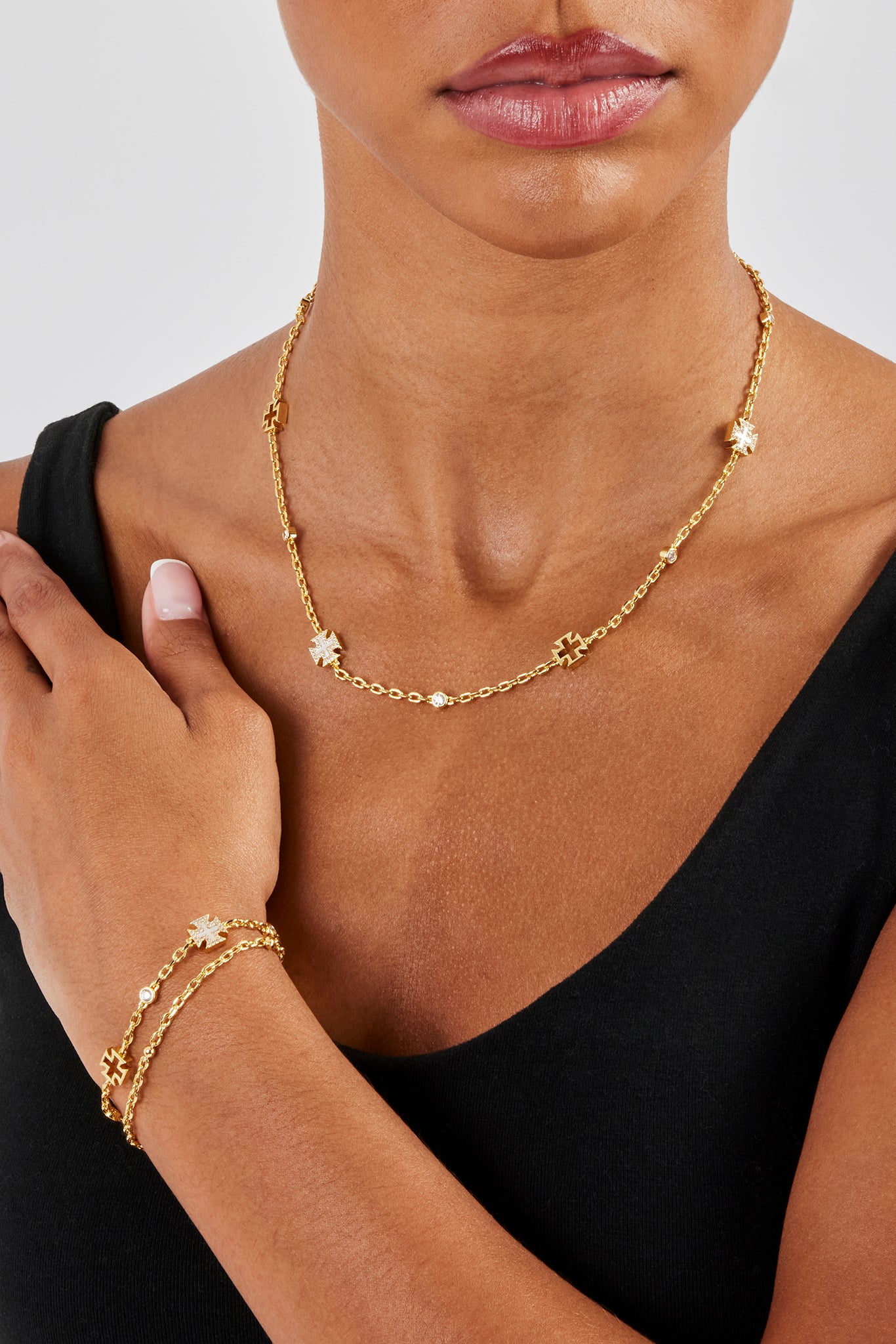 Mother of Pearl Motif Mix Rolo Chain & Bracelet - 8mm