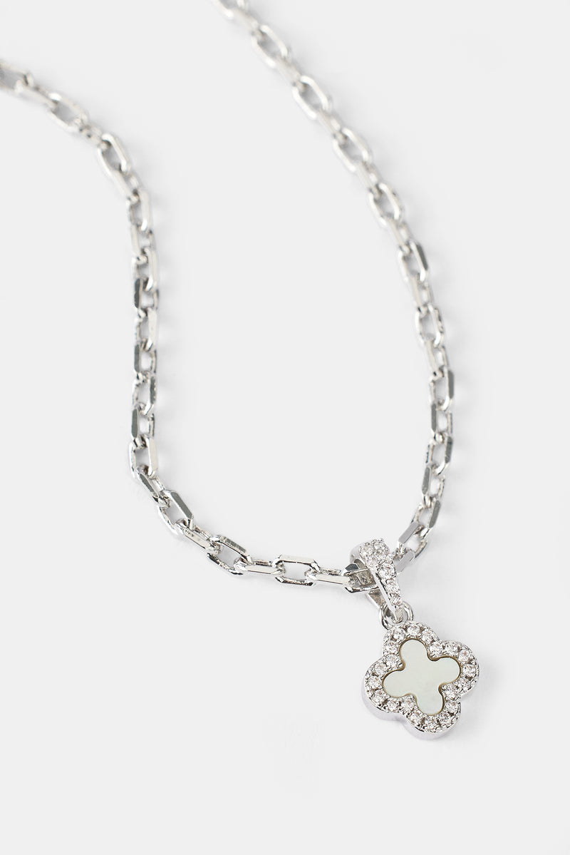 Rolo-Halskette mit Perlmuttmotiv – 8 mm – Weiß