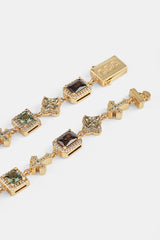 Chocolate Motif & Cross Multi Gemstone Bracelet - 8mm - Gold