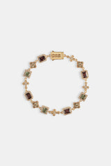 Chocolate Motif & Cross Multi Gemstone Bracelet - 8mm - Gold