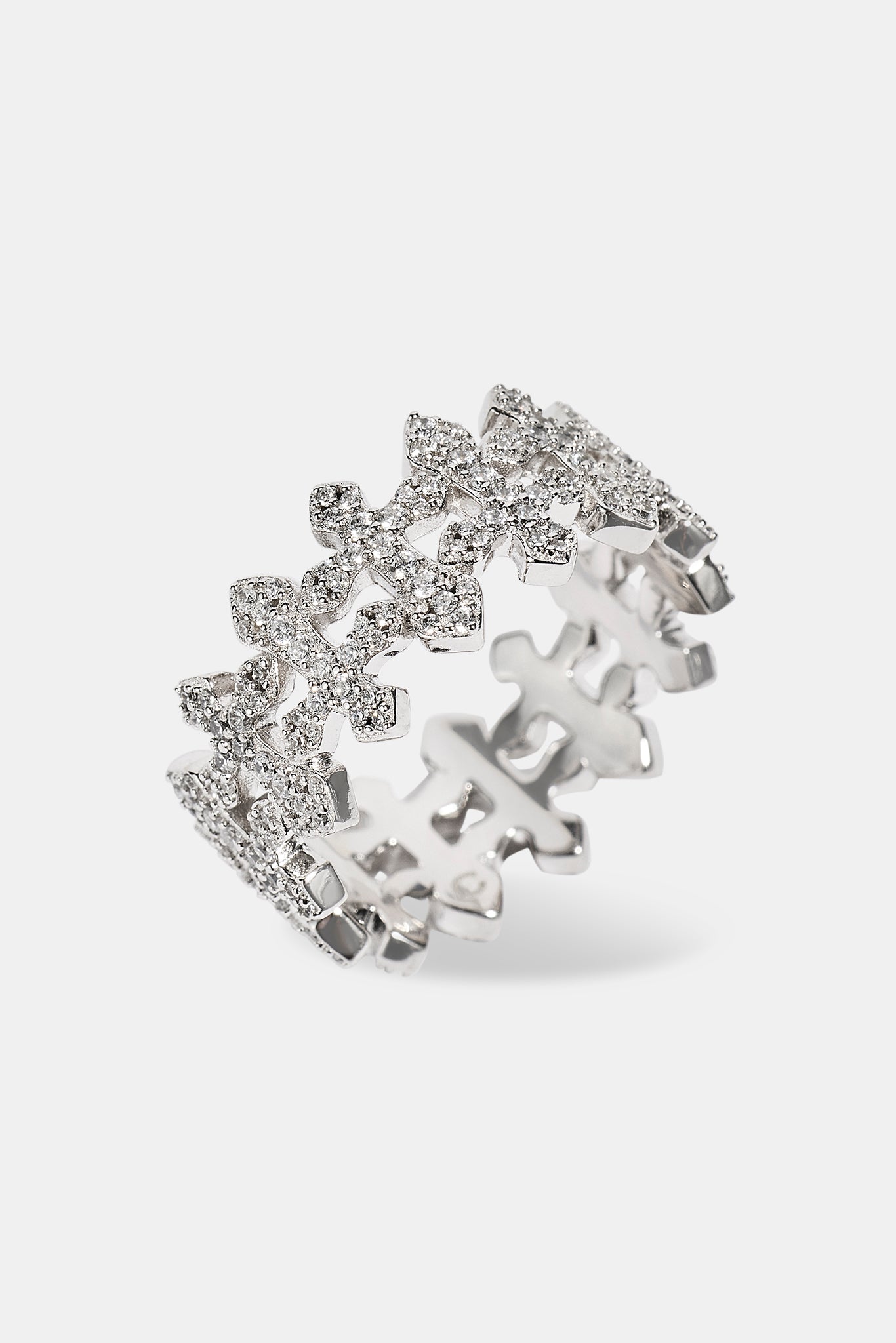 Multi Cross Iced Ring - 10mm - White
