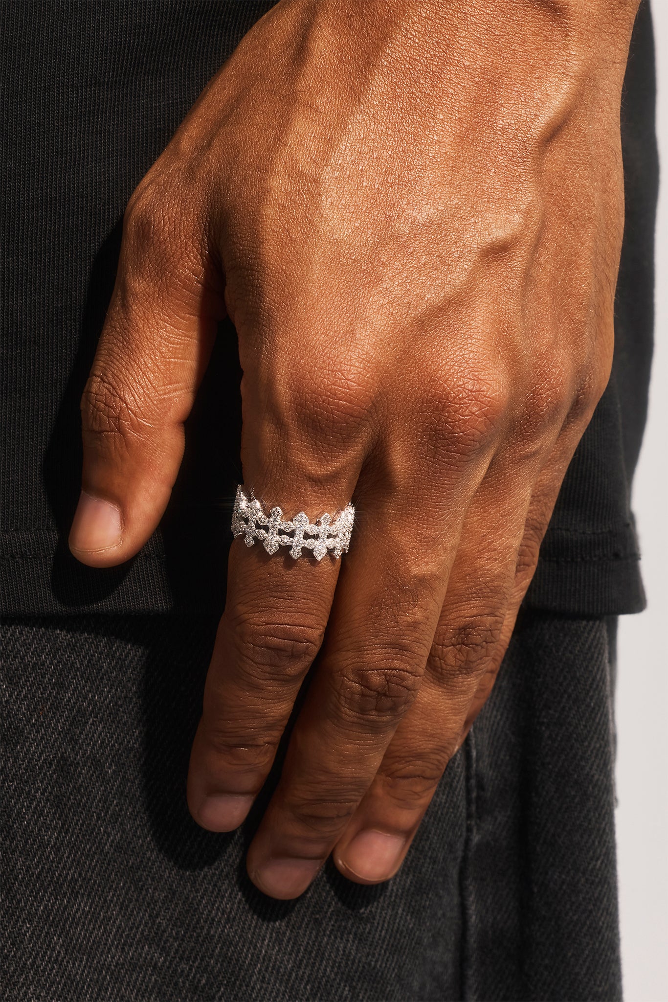 Multi Cross Iced Ring - 10mm - White