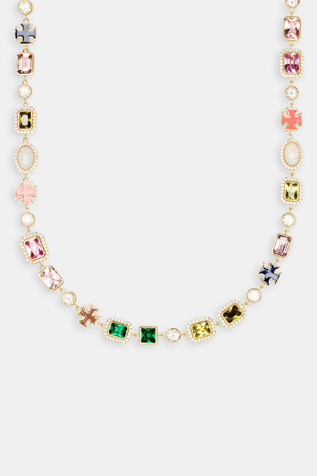 Atiena - Rectangle Lab Created Gemstone Necklace With Crystals - KAMARIA