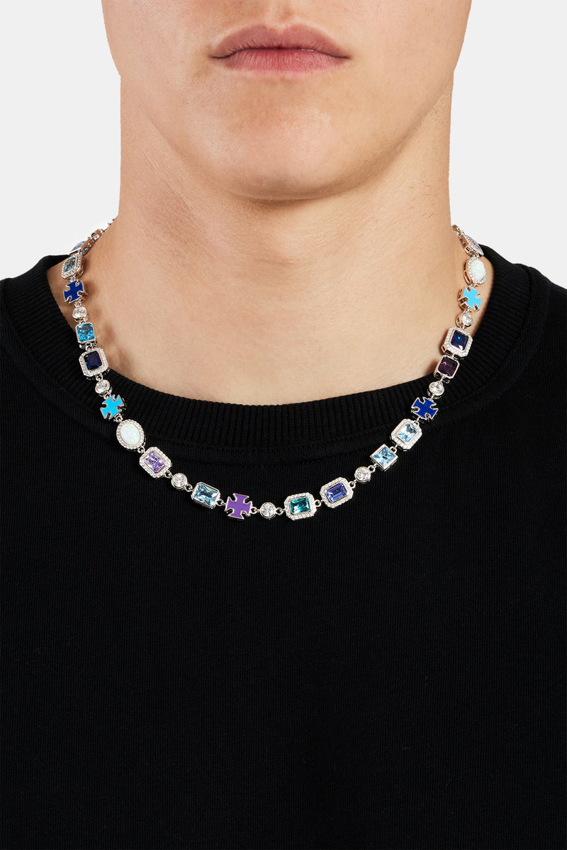 Multi Gemstone Motif Necklace - Blue