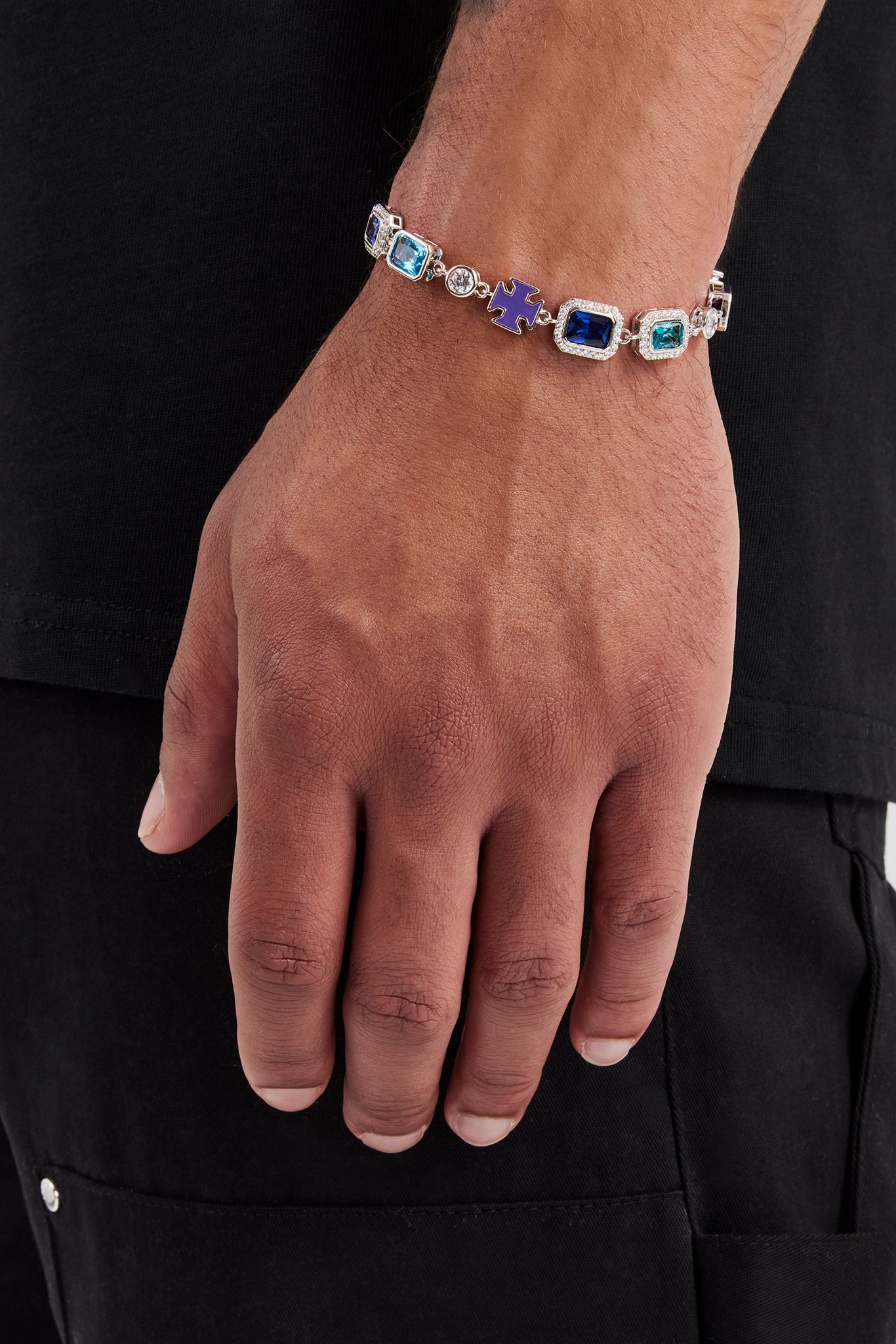 Multi Gemstone Motif Bracelet - Blue - 10mm