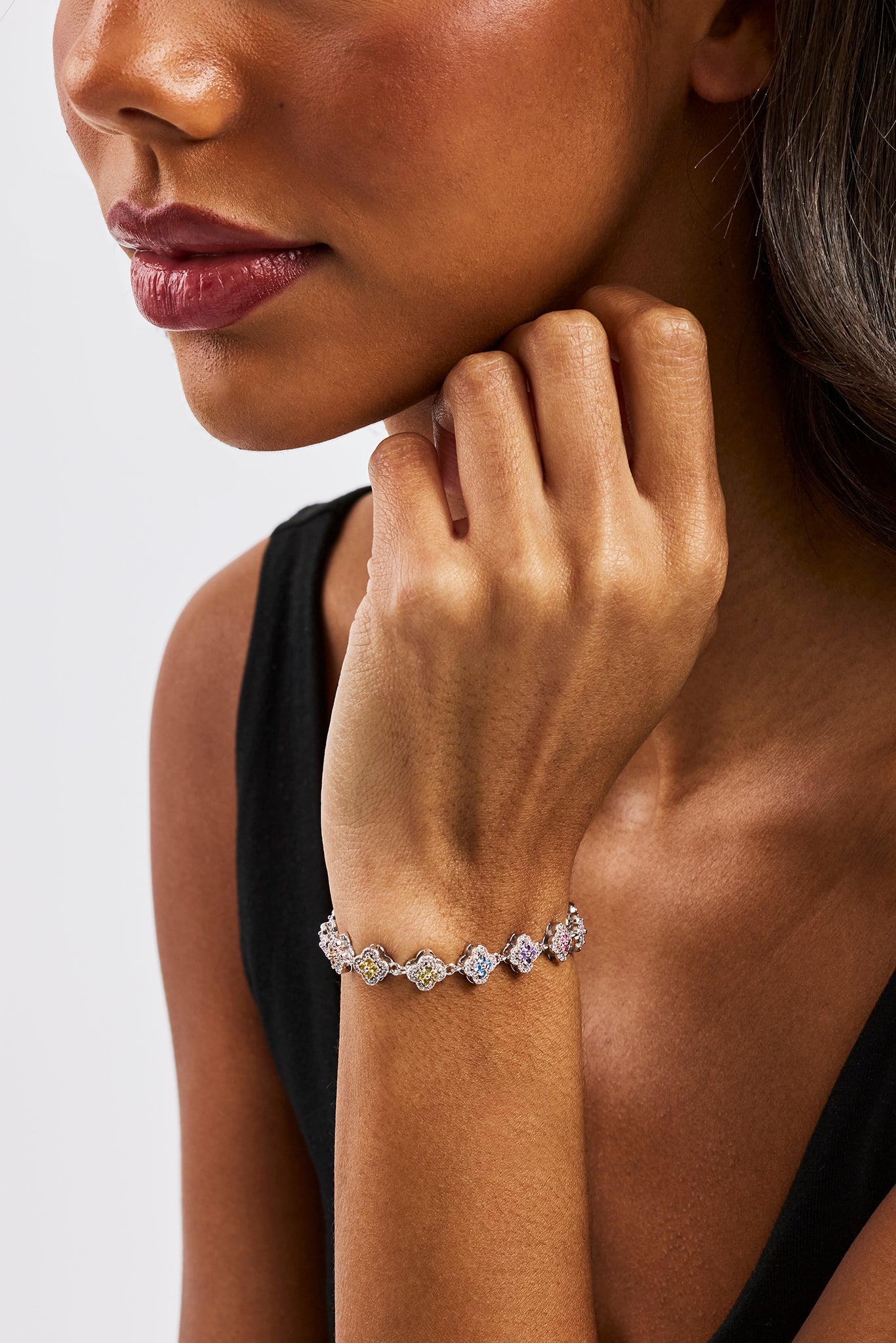 Womens Multi Motif Cross Stone Bracelet - 8mm - White