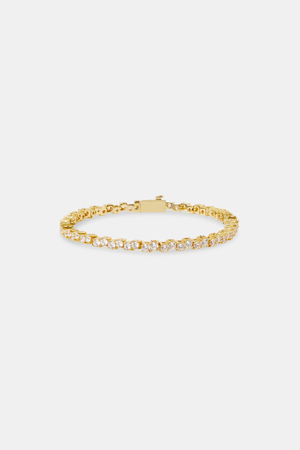 Mixed Square Stone Tennis Bracelet - 3mm - Gold