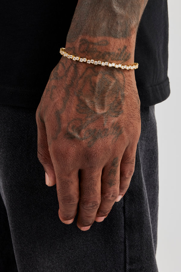 Mixed Square Stone Tennis Bracelet - 3mm - Gold