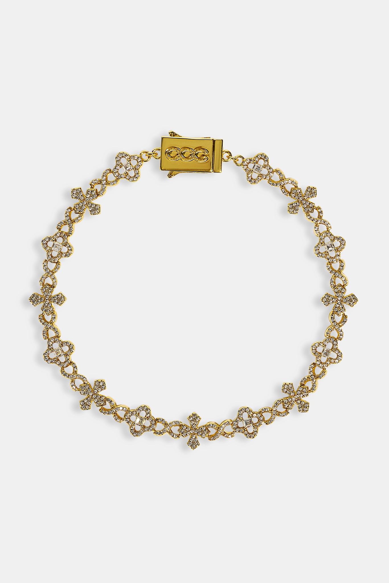 Iced Cross Motif Infinity Bracelet - 8mm - Gold