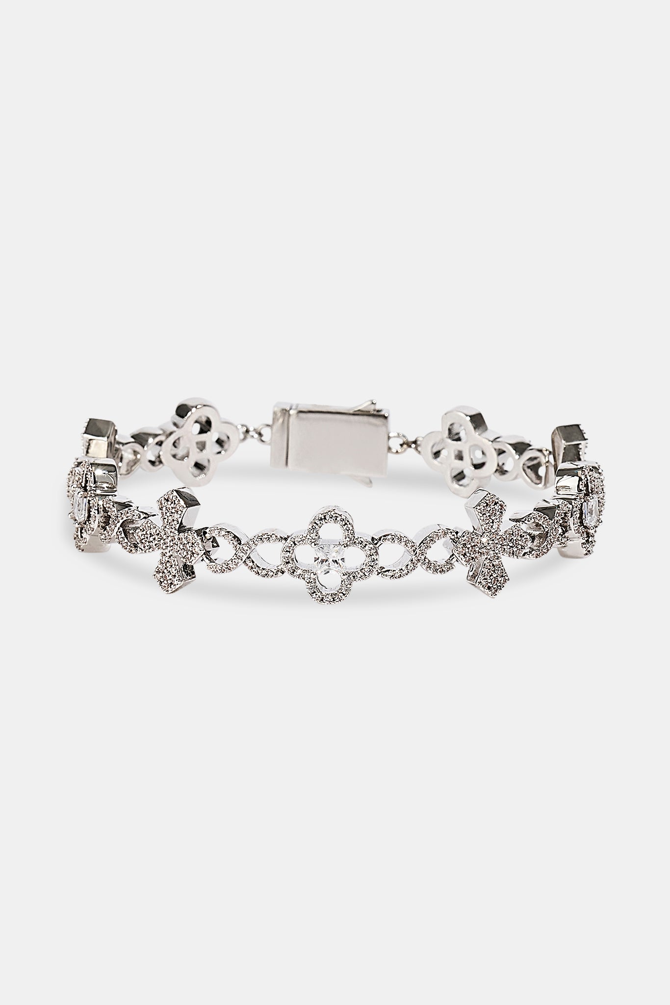 Iced Cross Motif Infinity Bracelet - 8mm - White