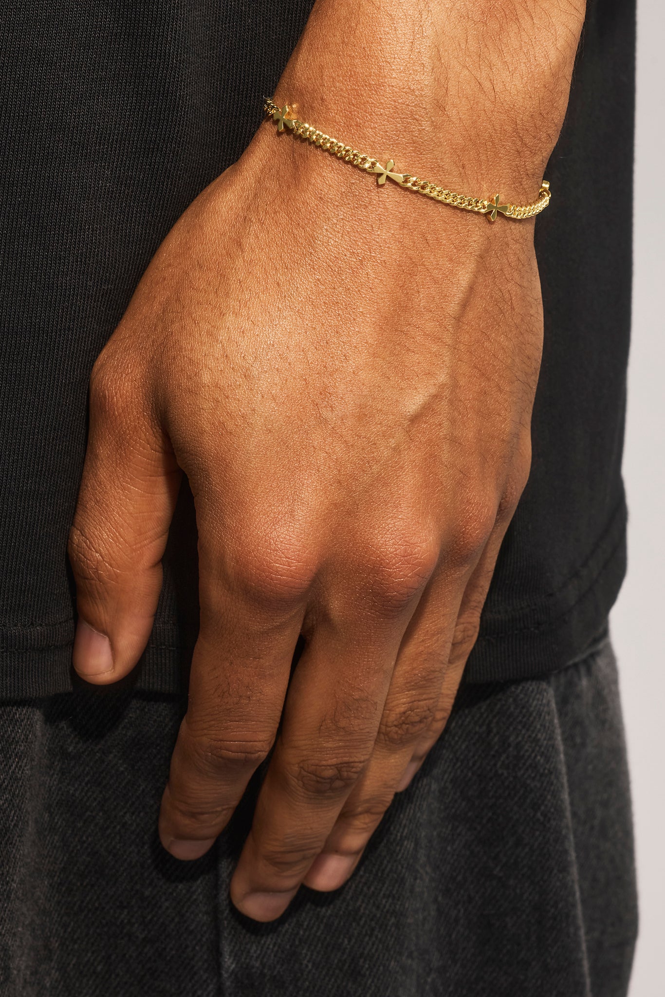 Polished Miami & Cross Bracelet - 3mm - Gold