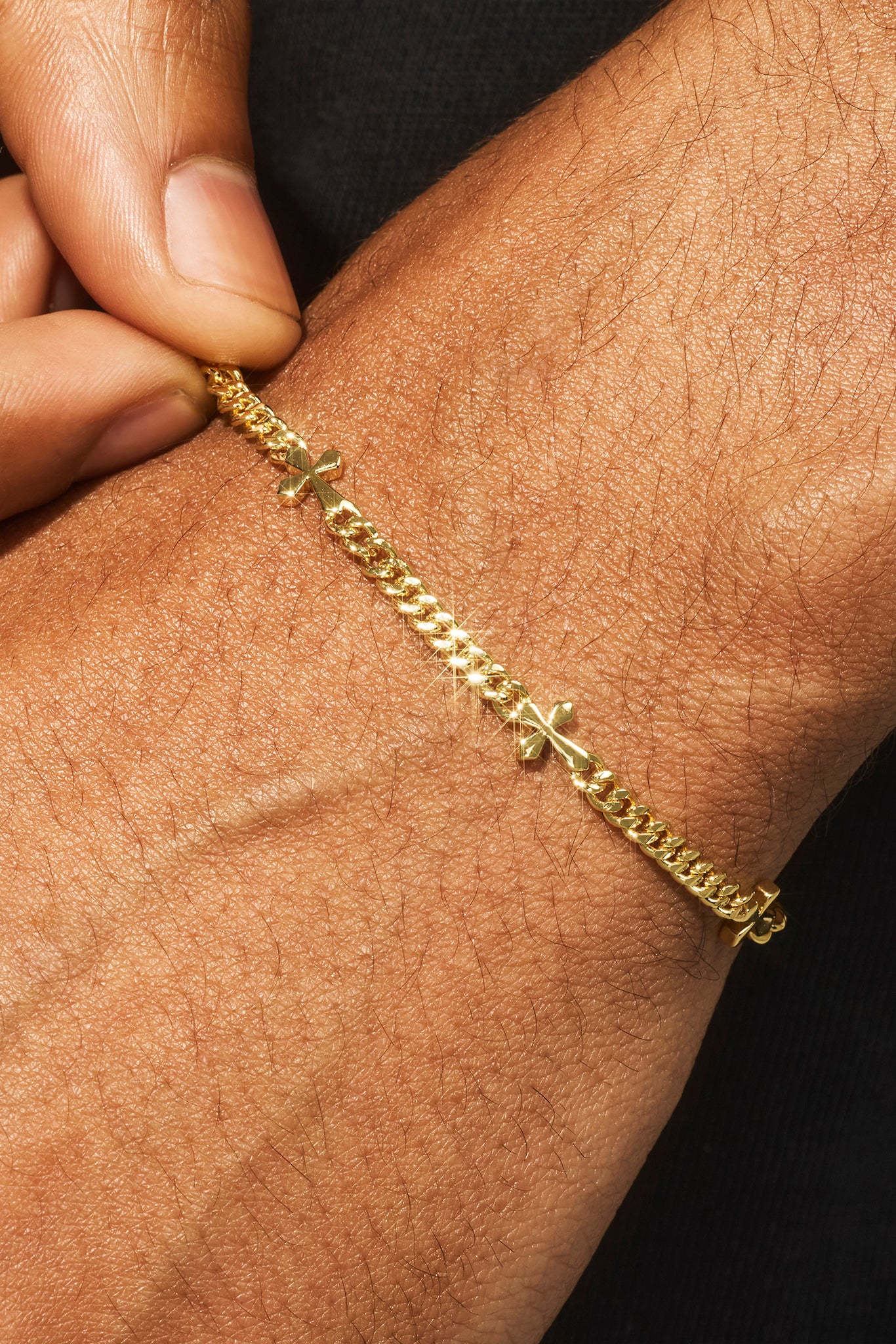 Polished Miami & Cross Bracelet - 3mm - Gold | Mens Bracelets