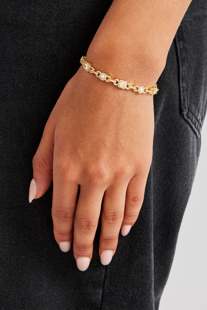 Opal &amp; Baguette Armband - 5mm - Gold