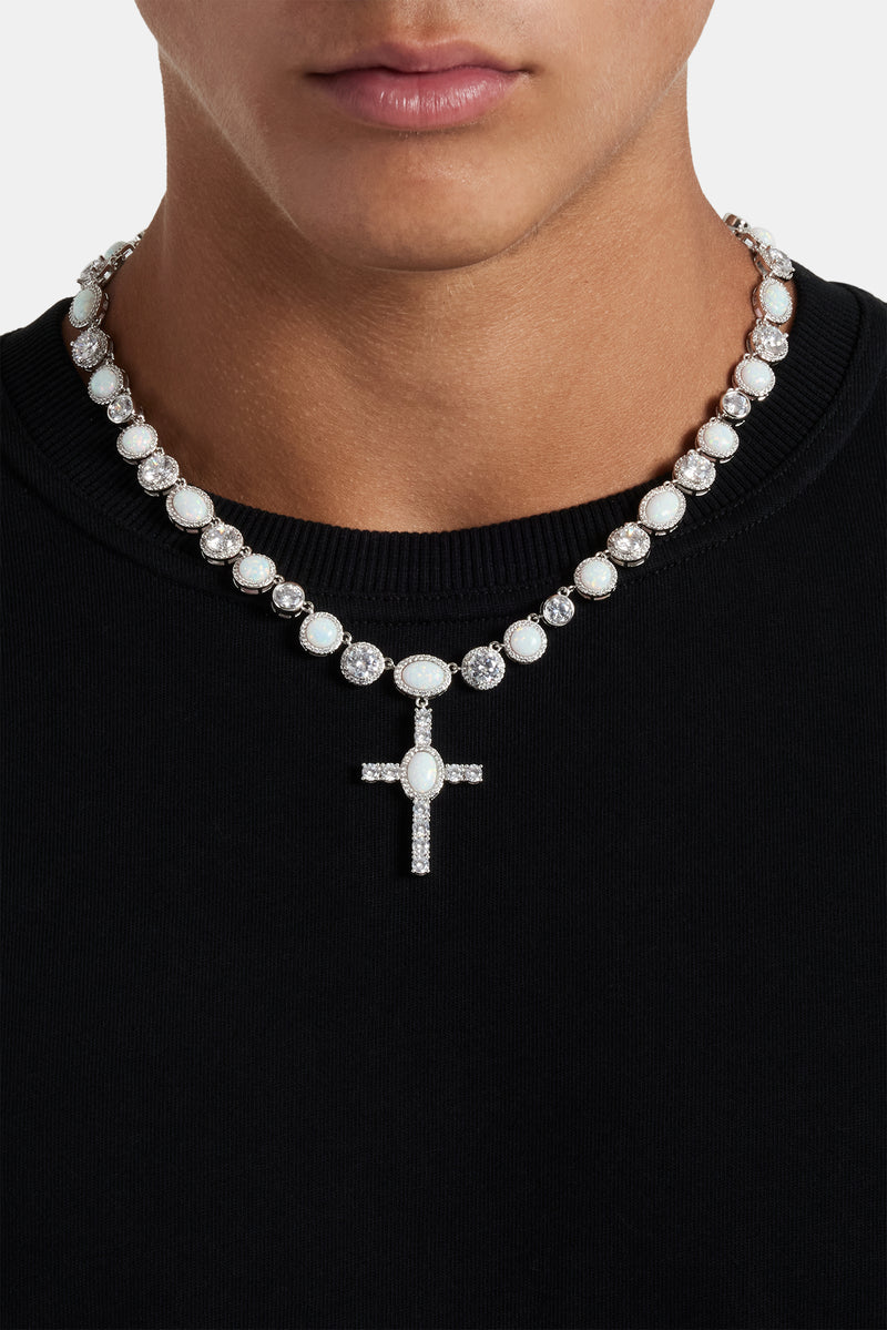 Single Drop Chain Opal & Round CZ Drop Cross Chain | Mens Chains | Shop Drop Chains at ...
