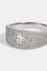 Iced Band Cross Outline Ring - 10mm - White