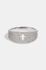 Iced Band Cross Outline Ring - 10mm - White
