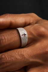 Iced Band Cross Outline Ring - 10mm - White