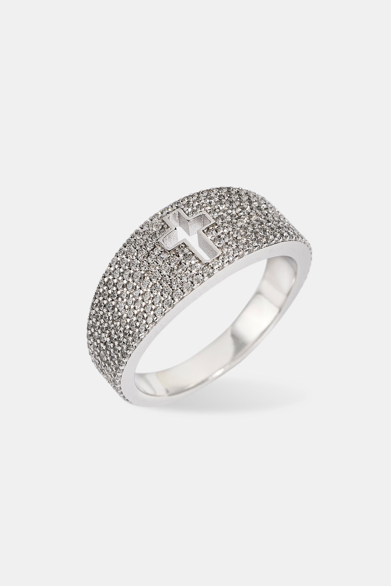 Iced Band Cross Outline Ring - 10mm - White