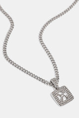 Iced Cross Outline CZ Necklace - 12mm - White