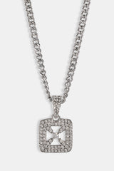 Iced Cross Outline CZ Necklace - 12mm - White