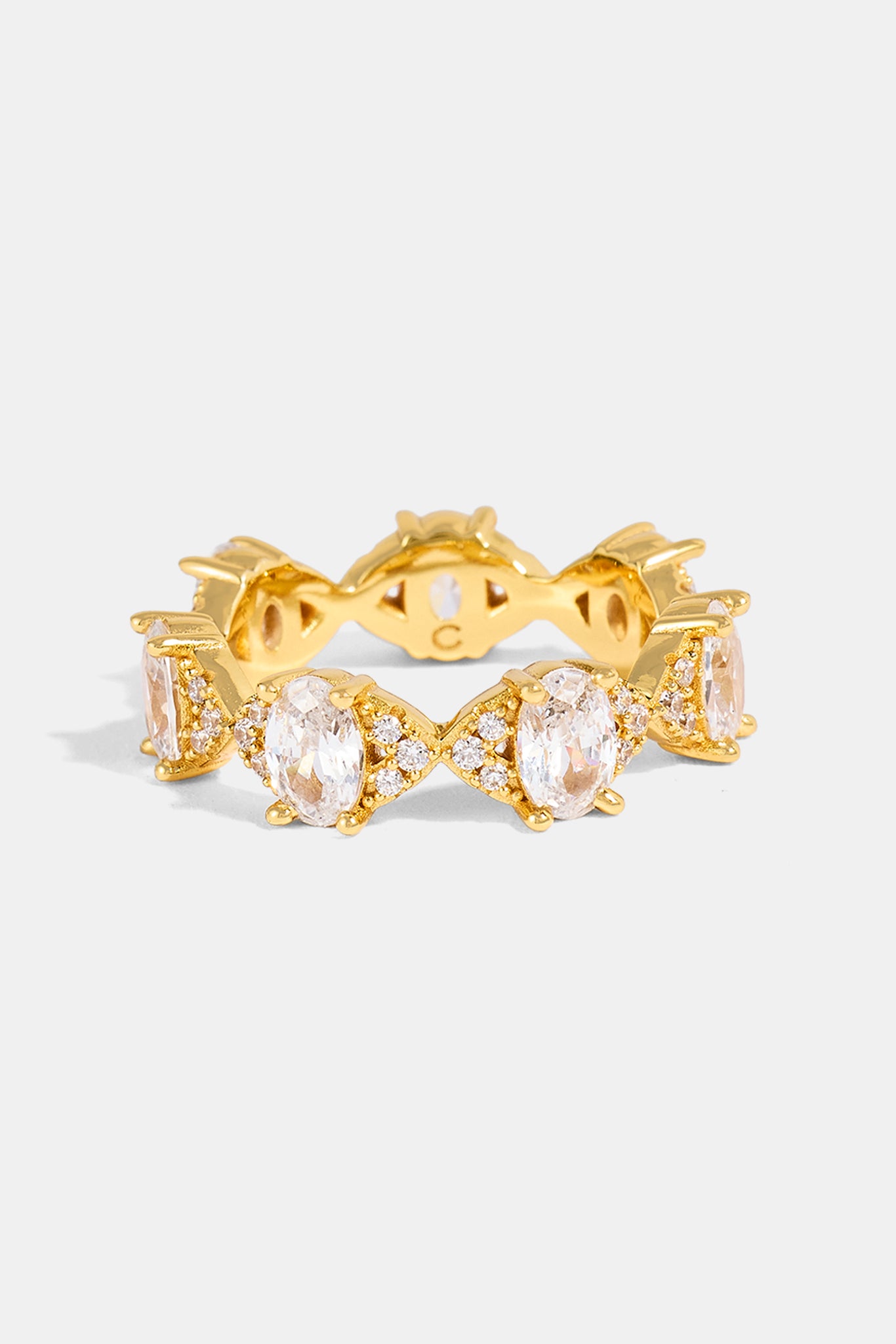 Iced Oval Stone Ring - 6mm - Gold