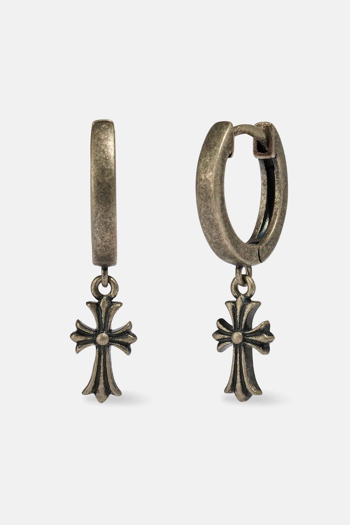 Oxidised Cross Drop Hoop Earrings - 10mm - White