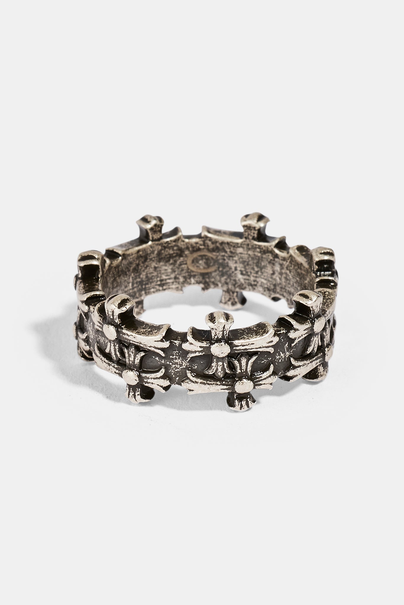Multi Cross Oxidised Band Ring - 10mm - White