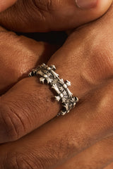 Multi Cross Oxidised Band Ring - 10mm - White